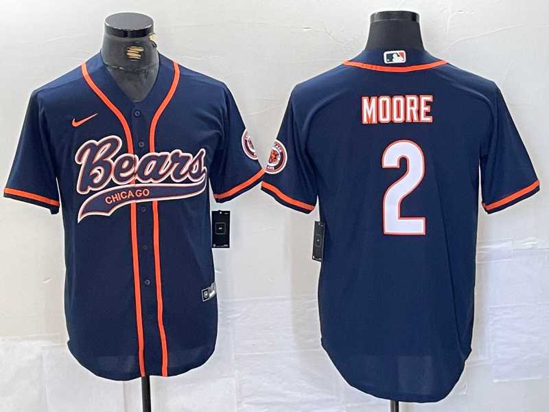Men%27s Chicago Bears #2 DJ Moore Navy BlueWith Patch Cool Base Stitched Baseball Jersey->chicago bears->NFL Jersey